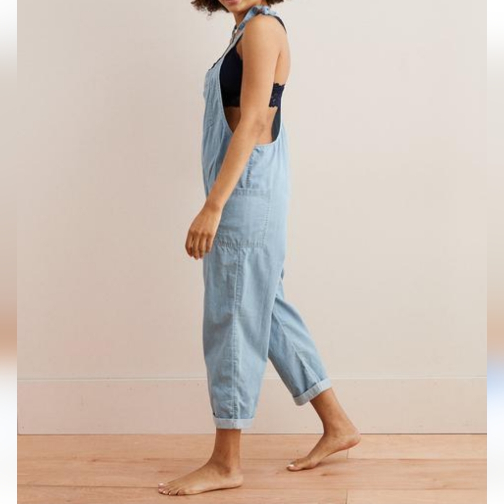 Aerie Chambray Overall Coverall Bib Jumpsuit Beachy Boho Blue Womens Size Medium